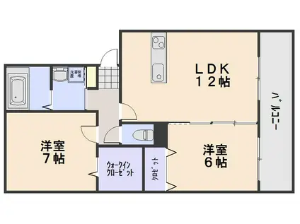 アストラムライン 西原駅(広島) 徒歩5分 3階建 築18年(2LDK/3階)の間取り写真