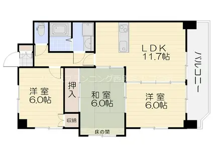 可部線 七軒茶屋駅 徒歩10分 11階建 築31年(3LDK/9階)の間取り写真