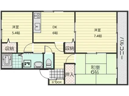 アストラムライン 中筋駅 徒歩10分 2階建 築32年(3LDK/2階)の間取り写真