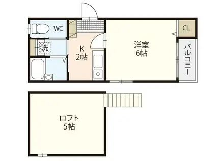 ボヌール祇園(1K/2階)の間取り写真