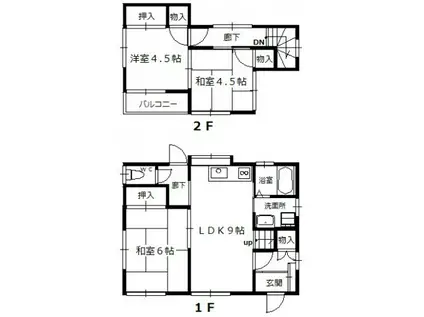 可部線 七軒茶屋駅 徒歩9分 2階建 築44年(3LDK)の間取り写真