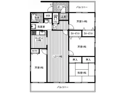 コーポ・バンブー(4LDK/1階)の間取り写真