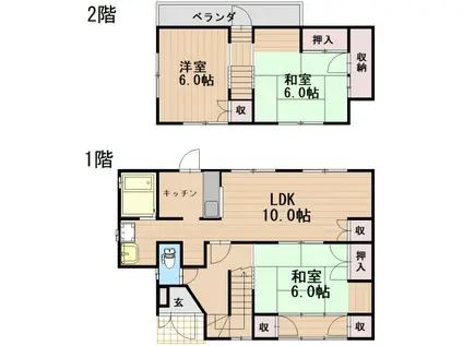 広島電鉄宇品線 宇品二丁目駅 徒歩4分 2階建 築37年(3LDK)の間取り写真