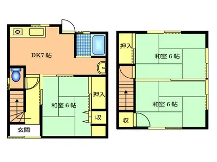 可部線 古市橋駅 徒歩7分 2階建 築47年(3DK)の間取り写真