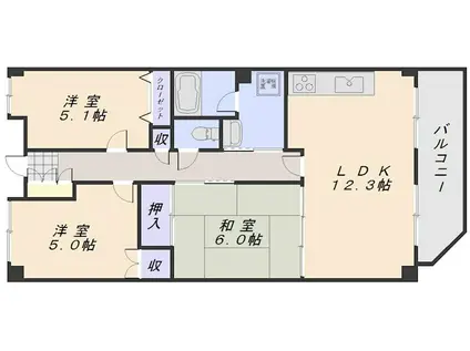 可部線 七軒茶屋駅 徒歩10分 7階建 築31年(3LDK/7階)の間取り写真
