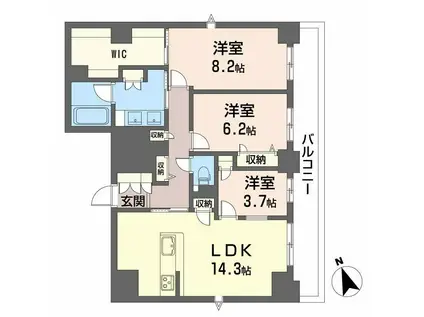 ラヴェール横川(3LDK/9階)の間取り写真