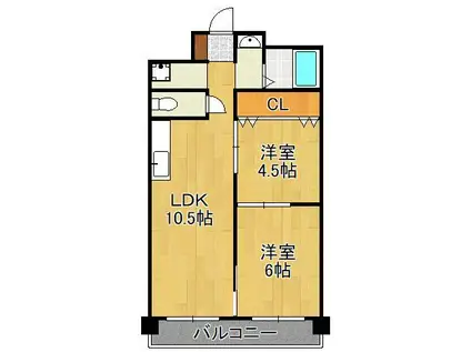 小川レジデンス 1(2LDK/5階)の間取り写真