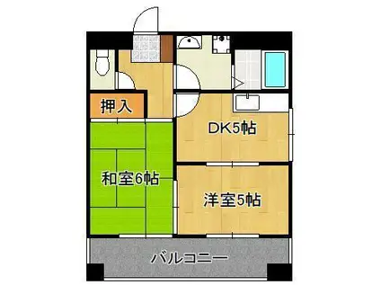 砂津ハイツ(2DK/6階)の間取り写真