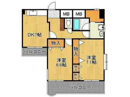 ギャラン小文字(2DK/12階)の間取り写真