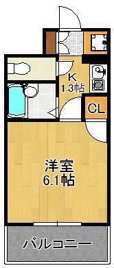 ライオンズマンション三萩野駅前(1K/8階)の間取り写真