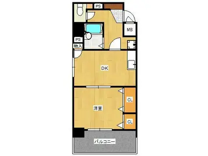 ライオンズマンション三萩野駅前(1DK/6階)の間取り写真