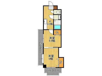 中津口センタービル(2K/8階)の間取り写真