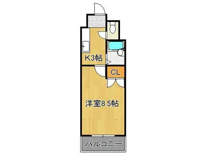 F′S FLATS古船場(1K/7階)の間取り写真