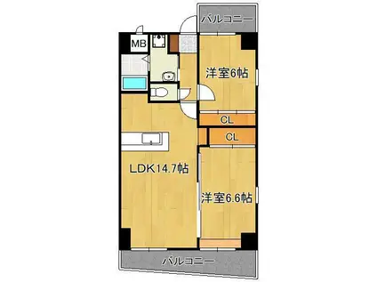 S-FORT小倉(2LDK/2階)の間取り写真