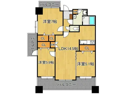 ニューサンリバー12番館(3LDK/10階)の間取り写真
