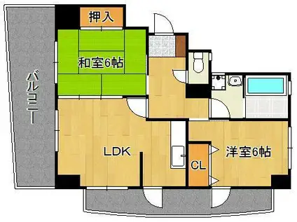 ファミリーハウス勝山(2LDK/9階)の間取り写真