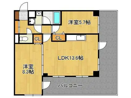 ラフィナーレアースコート魚町(2LDK/9階)の間取り写真