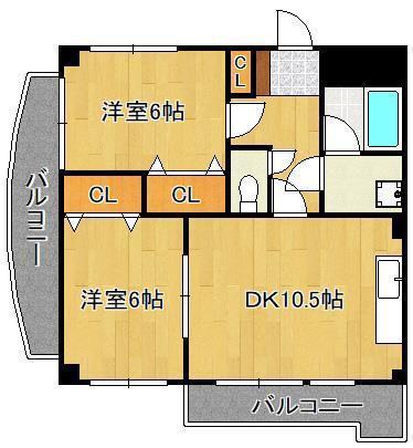 プラージュ門司港(2DK/6階)の間取り写真