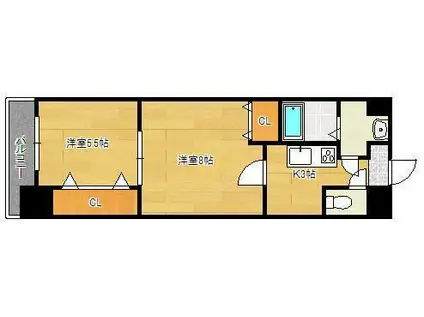 プリンセス香春口(2K/8階)の間取り写真