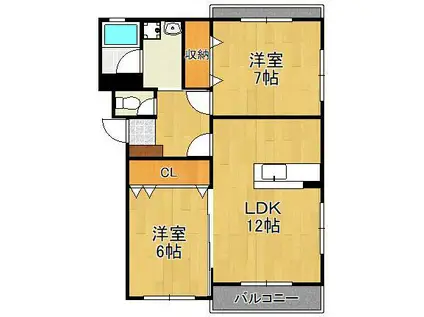 エクセルシティ門司A棟(2LDK/2階)の間取り写真