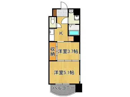 フルール・ド・パリス(2K/4階)の間取り写真