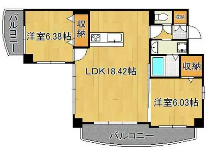 クロスコート門司港(2LDK/4階)の間取り写真
