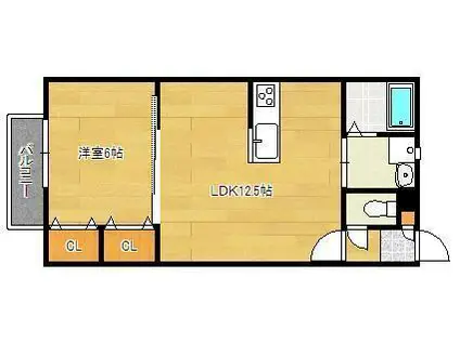 MOON赤坂A棟(1LDK/2階)の間取り写真