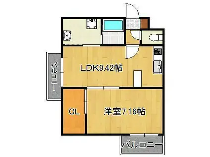 ウィングス砂津(1LDK/2階)の間取り写真