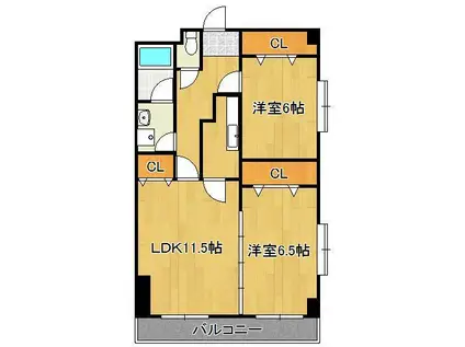 グッドシティ下富野(2LDK/3階)の間取り写真