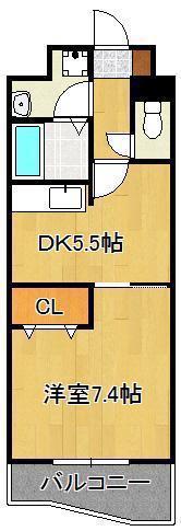 ベイプレイス小倉(1DK/4階)の間取り写真