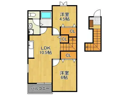 ダンケ吉志(2LDK/2階)の間取り写真