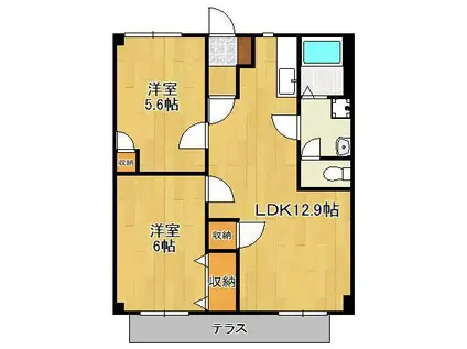クレセントA(2LDK/1階)の間取り写真