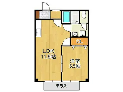 カルム太刀浦(1LDK/1階)の間取り写真