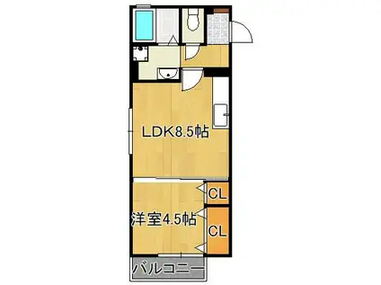 北九州高速鉄道 平和通駅 徒歩21分 2階建 築20年(1LDK/2階)の間取り写真