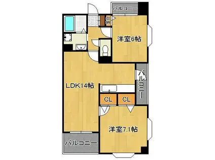 シャイニーヒルズ(2LDK/9階)の間取り写真