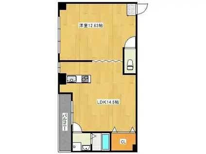 三萩野ビル(1LDK/3階)の間取り写真