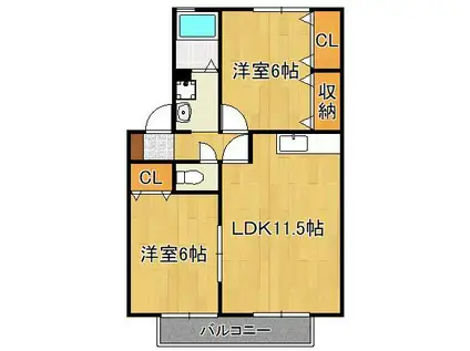 ヒルサイドテラス(2LDK/2階)の間取り写真