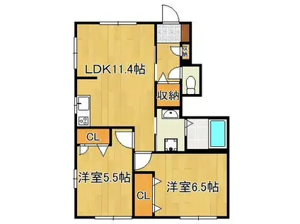 シトラスコート門司港 B棟(2LDK/1階)の間取り写真