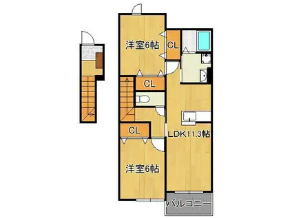 サンリットヒル赤坂B(2LDK/2階)の間取り写真