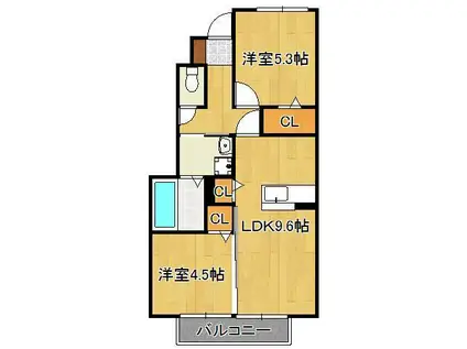 ルミエールB(2LDK/1階)の間取り写真