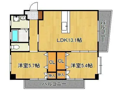シグナス(2LDK/9階)の間取り写真