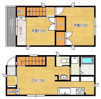 鹿児島本線 小倉駅(福岡) バス乗車時間：7分 上富野四丁目バス停で下車 徒歩4分 2階建 築15年(2LDK)の間取り写真