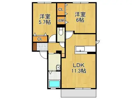 クラヴィエ松崎(2LDK/1階)の間取り写真