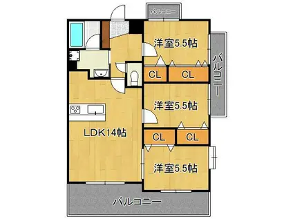 ガーデンコートSUNATSU(3LDK/9階)の間取り写真