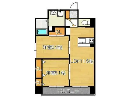 シャーメゾングランドソレイユ門司(2LDK/2階)の間取り写真