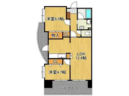 オークランドアサート小倉(2LDK/14階)の間取り写真