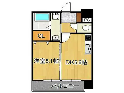 ラ・ヴェリテ鍛冶町(1DK/6階)の間取り写真