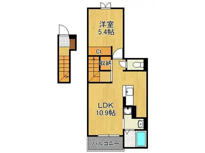 オーブアビタシオン(1LDK/2階)の間取り写真