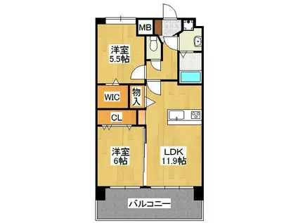 アルティザ小倉(2LDK/14階)の間取り写真