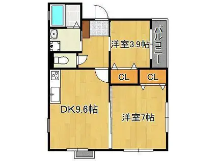 メゾン高田Ⅱ(2LDK/3階)の間取り写真